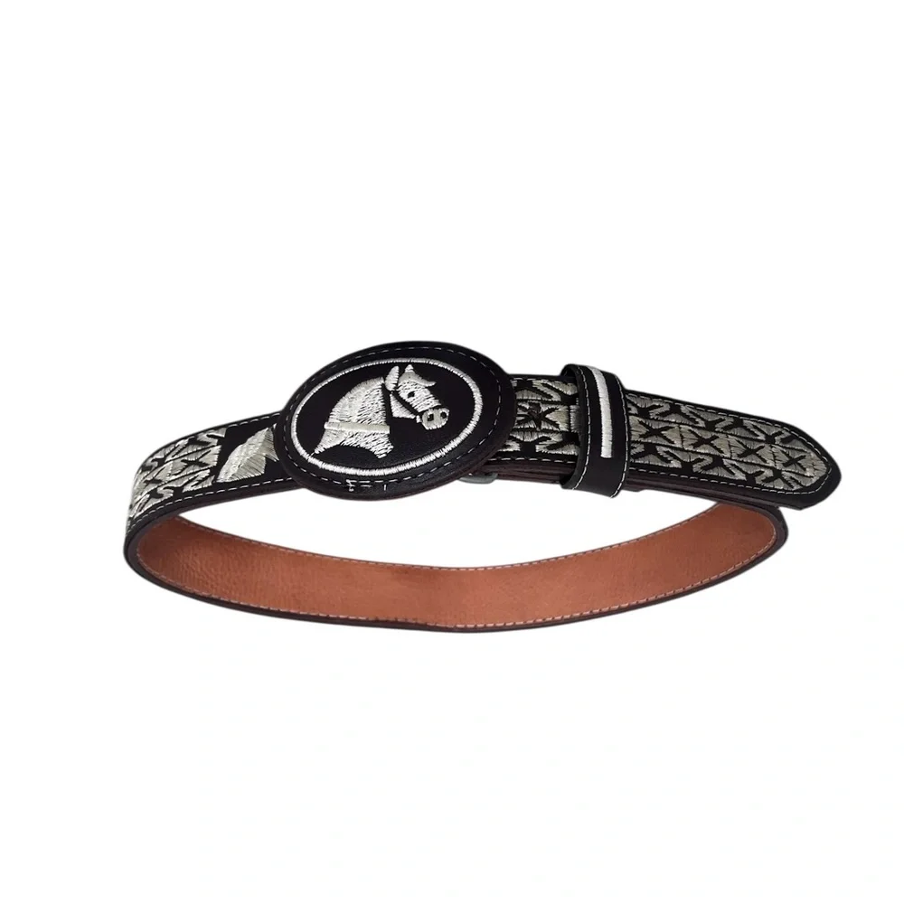 Kids Black and White Embroidered Belt